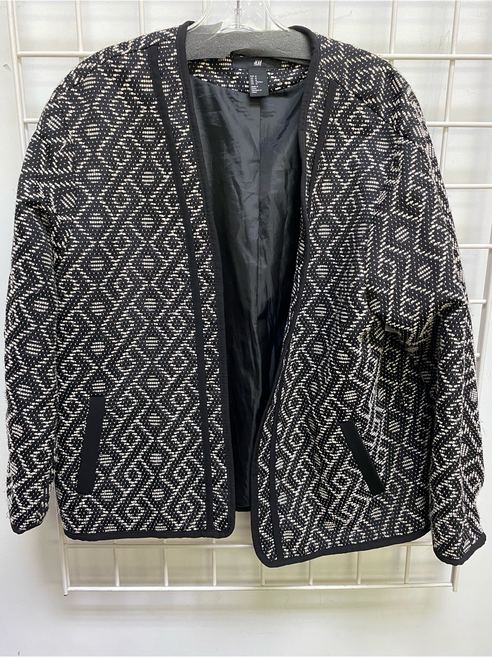 H&M Black & Cream Patterned Open Cardigan Jacket Size M